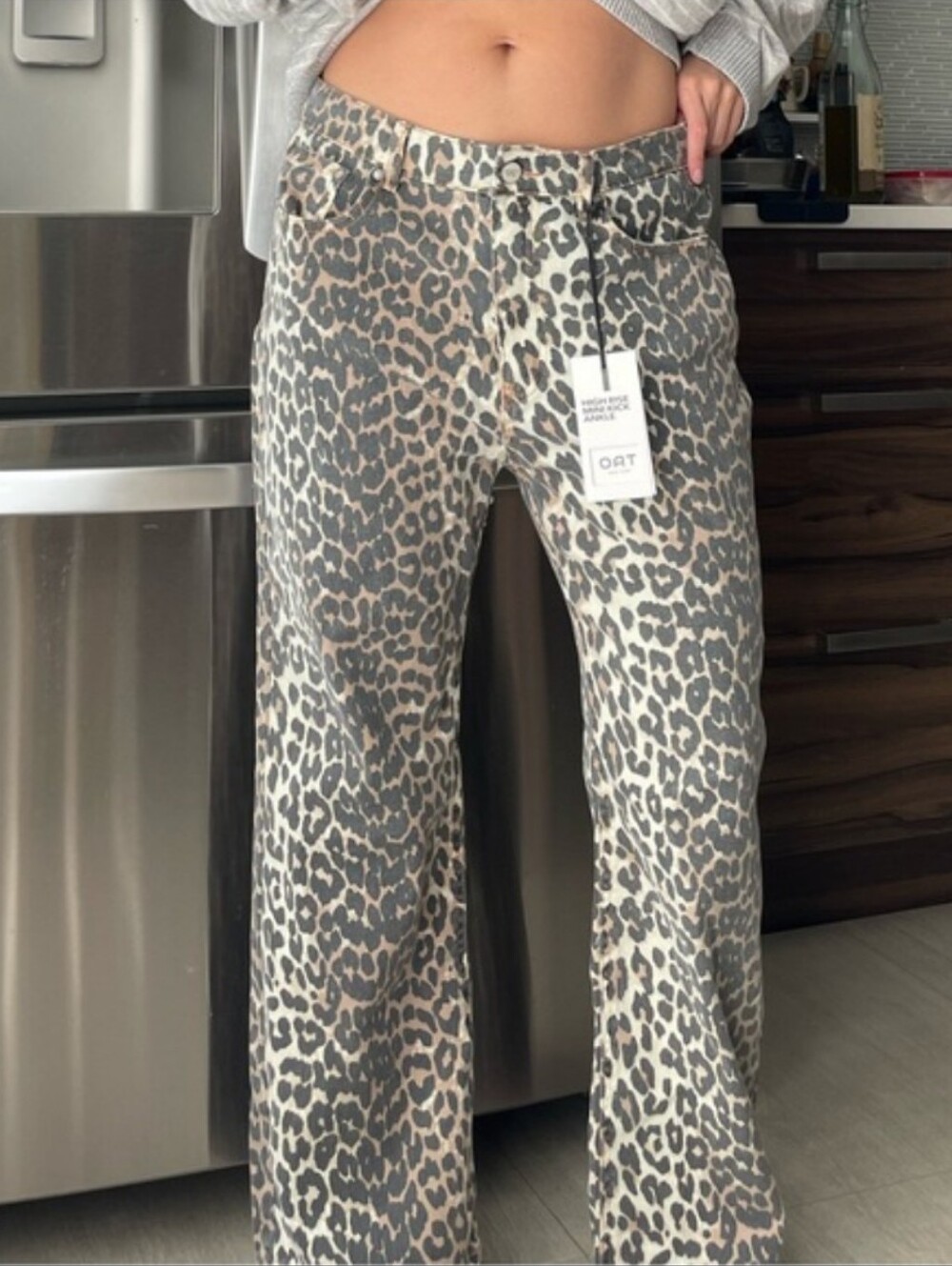Oat New York Leopard Print Wide Leg Jeans Size 4 Relaxed Fit